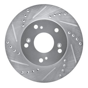 Acura ILX Brake Rotor (1) - Front Left - R1 Concepts - Drilled & Slotted - Silver - `12-`15